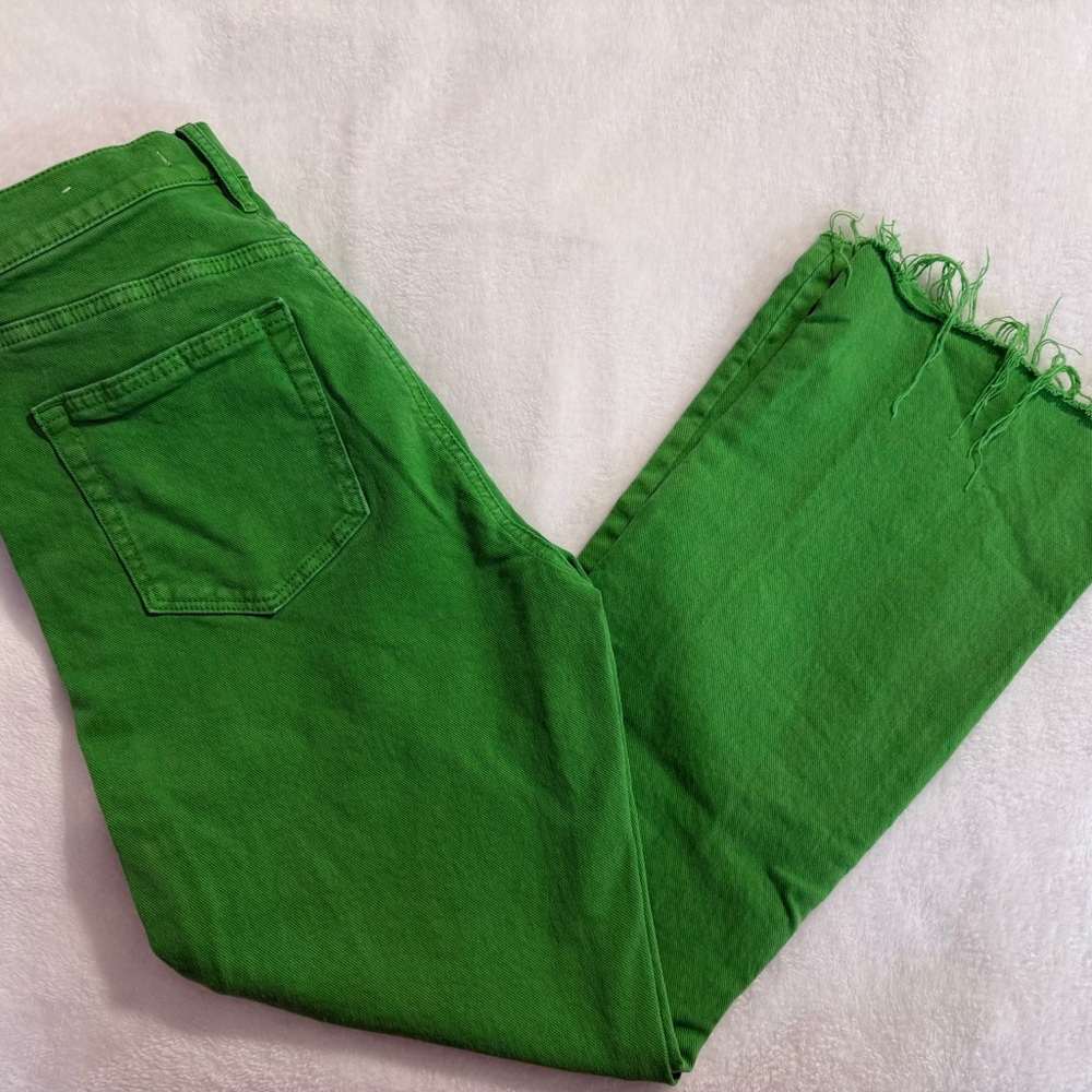 LOFT Vibrant Green Cropped Frayed-Hem Jeans